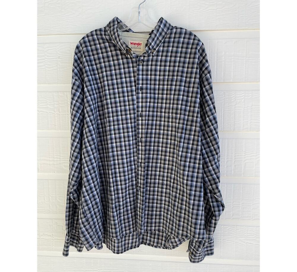 Wrangler Authentics 3X blue plaid long sleeve shirt
